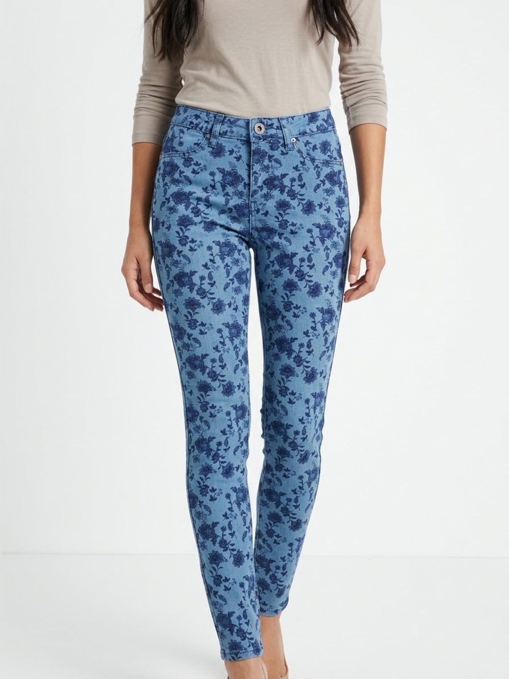 VOLCOM Railed Stretch Blue Floral Denim Legging Jeggings Skinny Jeans
